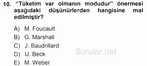 Çağdaş Sosyoloji Kuramları 2013 - 2014 Dönem Sonu Sınavı 10.Soru