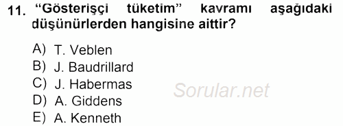 Çağdaş Sosyoloji Kuramları 2013 - 2014 Dönem Sonu Sınavı 11.Soru