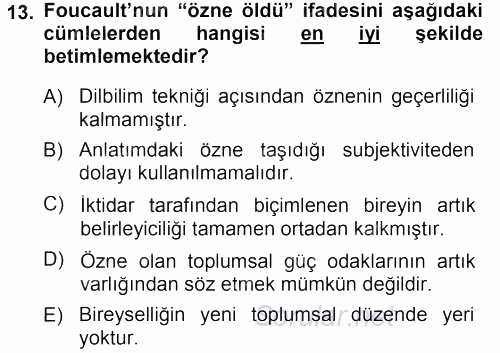 Çağdaş Sosyoloji Kuramları 2013 - 2014 Dönem Sonu Sınavı 13.Soru