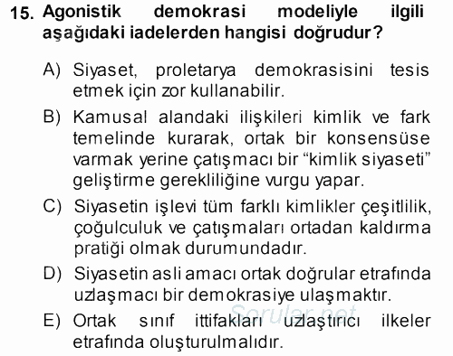 Çağdaş Sosyoloji Kuramları 2013 - 2014 Dönem Sonu Sınavı 15.Soru