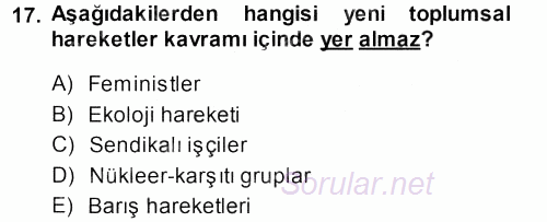 Çağdaş Sosyoloji Kuramları 2013 - 2014 Dönem Sonu Sınavı 17.Soru