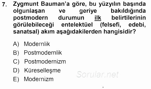 Çağdaş Sosyoloji Kuramları 2013 - 2014 Dönem Sonu Sınavı 7.Soru