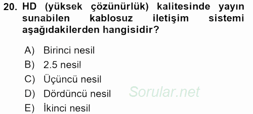 Yeni İletişim Teknolojileri 2015 - 2016 Dönem Sonu Sınavı 20.Soru