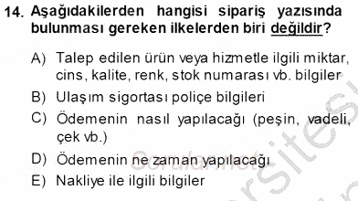Mesleki Yazışmalar 2013 - 2014 Dönem Sonu Sınavı 14.Soru