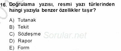Mesleki Yazışmalar 2013 - 2014 Dönem Sonu Sınavı 16.Soru