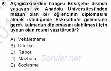 Mesleki Yazışmalar 2013 - 2014 Dönem Sonu Sınavı 5.Soru