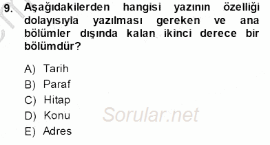 Mesleki Yazışmalar 2013 - 2014 Dönem Sonu Sınavı 9.Soru