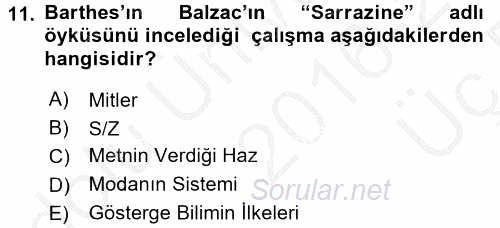 İletişim Kuramları 2016 - 2017 3 Ders Sınavı 11.Soru