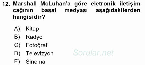 İletişim Kuramları 2016 - 2017 3 Ders Sınavı 12.Soru