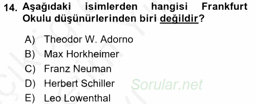 İletişim Kuramları 2016 - 2017 3 Ders Sınavı 14.Soru