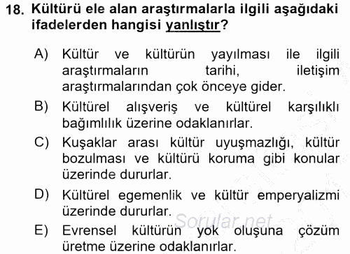 İletişim Kuramları 2016 - 2017 3 Ders Sınavı 18.Soru