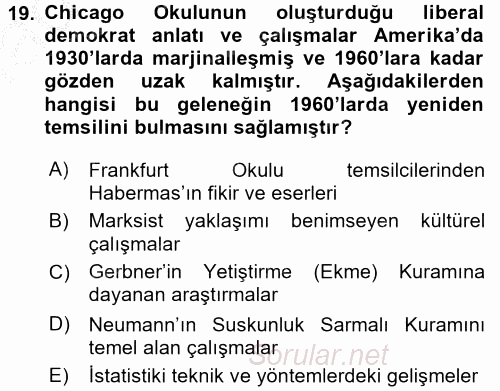 İletişim Kuramları 2016 - 2017 3 Ders Sınavı 19.Soru