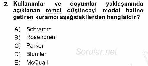 İletişim Kuramları 2016 - 2017 3 Ders Sınavı 2.Soru