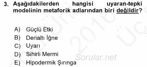 İletişim Kuramları 2016 - 2017 3 Ders Sınavı 3.Soru