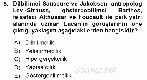 İletişim Kuramları 2016 - 2017 3 Ders Sınavı 5.Soru