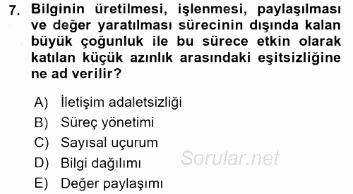 İletişim Kuramları 2016 - 2017 3 Ders Sınavı 7.Soru