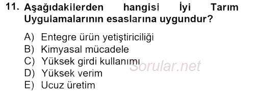Örtü Altı Üretim Sistemleri 2013 - 2014 Dönem Sonu Sınavı 11.Soru