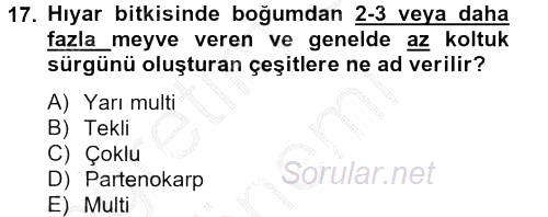 Örtü Altı Üretim Sistemleri 2013 - 2014 Dönem Sonu Sınavı 17.Soru