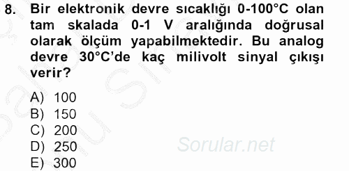 Örtü Altı Üretim Sistemleri 2013 - 2014 Dönem Sonu Sınavı 8.Soru