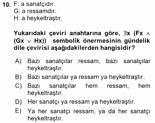 Sembolik Mantık 2016 - 2017 Dönem Sonu Sınavı 10.Soru