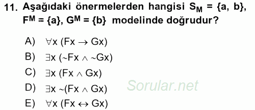 Sembolik Mantık 2016 - 2017 Dönem Sonu Sınavı 11.Soru