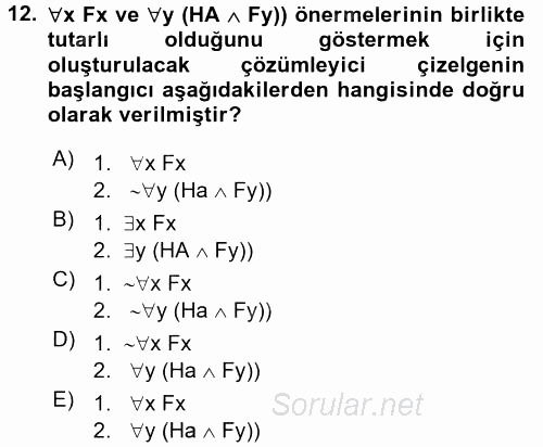Sembolik Mantık 2016 - 2017 Dönem Sonu Sınavı 12.Soru