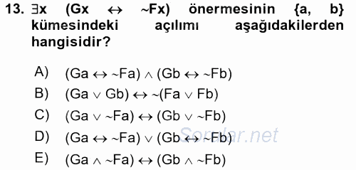 Sembolik Mantık 2016 - 2017 Dönem Sonu Sınavı 13.Soru