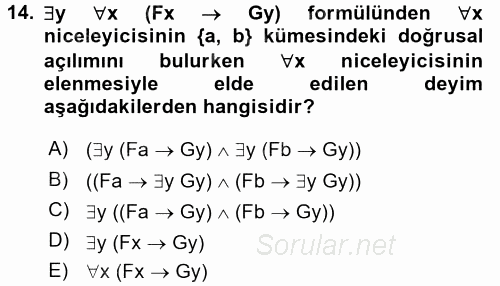 Sembolik Mantık 2016 - 2017 Dönem Sonu Sınavı 14.Soru