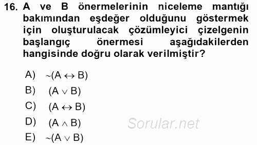 Sembolik Mantık 2016 - 2017 Dönem Sonu Sınavı 16.Soru