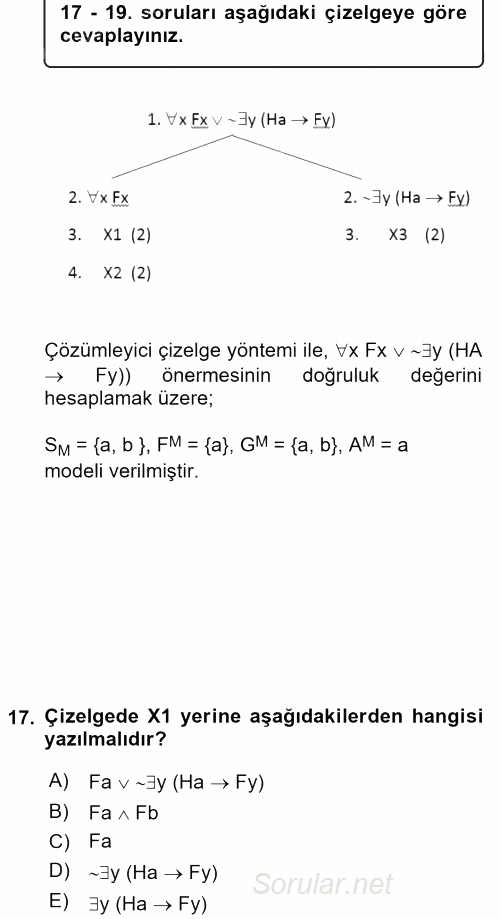Sembolik Mantık 2016 - 2017 Dönem Sonu Sınavı 17.Soru