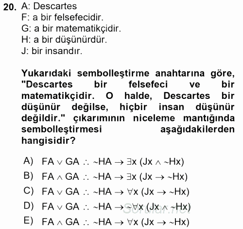 Sembolik Mantık 2016 - 2017 Dönem Sonu Sınavı 20.Soru