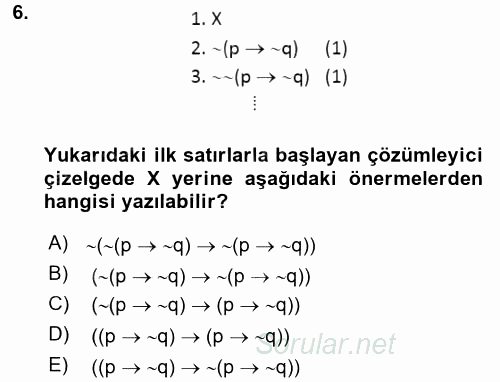 Sembolik Mantık 2016 - 2017 Dönem Sonu Sınavı 6.Soru