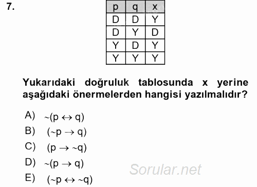 Sembolik Mantık 2016 - 2017 Dönem Sonu Sınavı 7.Soru