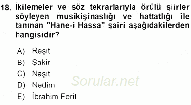 XIX. Yüzyıl Türk Edebiyatı 2015 - 2016 Ara Sınavı 18.Soru
