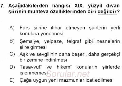XIX. Yüzyıl Türk Edebiyatı 2015 - 2016 Ara Sınavı 7.Soru