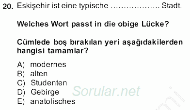 Turizm Için Almanca 2 2013 - 2014 Ara Sınavı 20.Soru