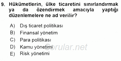 Dış Ticarette Girişimcilik 2015 - 2016 Dönem Sonu Sınavı 9.Soru