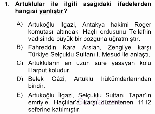 Orta Çağ ve Yeni Çağ Türk Devletleri Tarihi 2015 - 2016 Ara Sınavı 1.Soru
