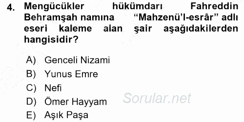 Orta Çağ ve Yeni Çağ Türk Devletleri Tarihi 2015 - 2016 Ara Sınavı 4.Soru
