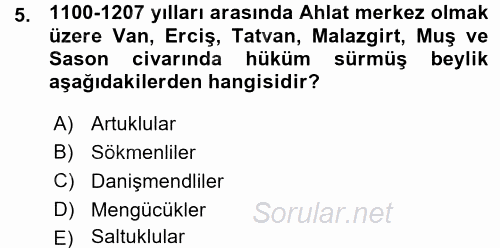 Orta Çağ ve Yeni Çağ Türk Devletleri Tarihi 2015 - 2016 Ara Sınavı 5.Soru