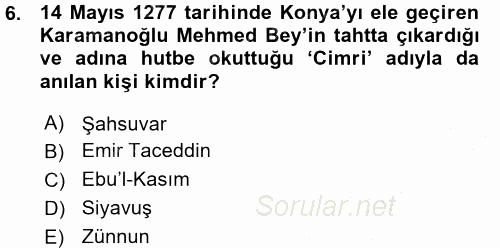 Orta Çağ ve Yeni Çağ Türk Devletleri Tarihi 2015 - 2016 Ara Sınavı 6.Soru
