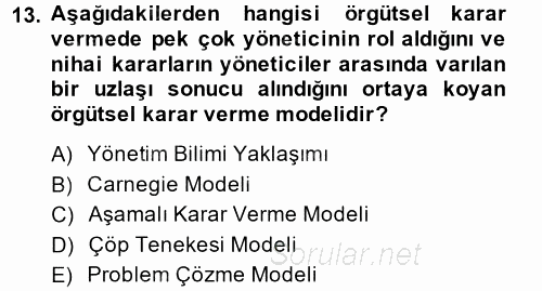 Sağlık Kurumları Yönetimi 2 2014 - 2015 Tek Ders Sınavı 13.Soru