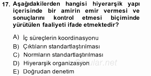 Sağlık Kurumları Yönetimi 2 2014 - 2015 Tek Ders Sınavı 17.Soru