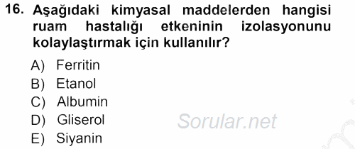 Veteriner Mikrobiyoloji ve Epidemiyoloji 2012 - 2013 Ara Sınavı 16.Soru