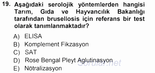 Veteriner Mikrobiyoloji ve Epidemiyoloji 2012 - 2013 Ara Sınavı 19.Soru