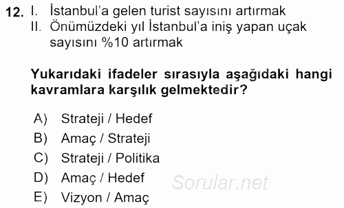 Stratejik Yönetim 2016 - 2017 Ara Sınavı 12.Soru