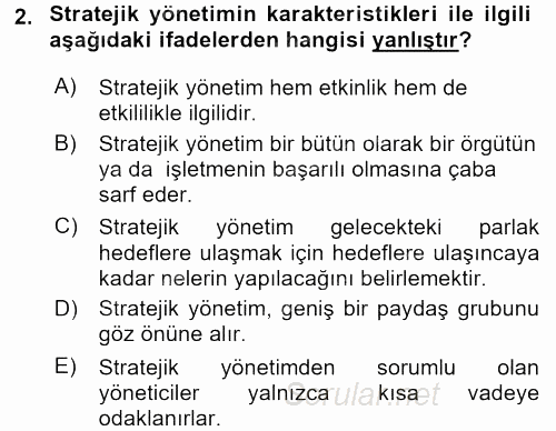 Stratejik Yönetim 2016 - 2017 Ara Sınavı 2.Soru