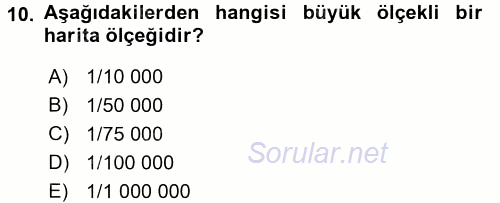 Bilgisayar Destekli Harita Yapımı 1 2016 - 2017 Ara Sınavı 10.Soru