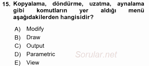 Bilgisayar Destekli Harita Yapımı 1 2016 - 2017 Ara Sınavı 15.Soru