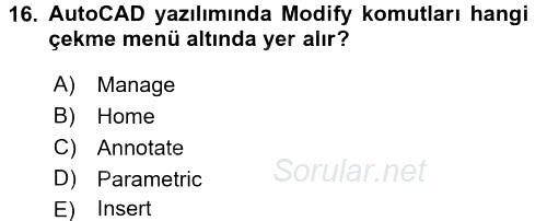 Bilgisayar Destekli Harita Yapımı 1 2016 - 2017 Ara Sınavı 16.Soru